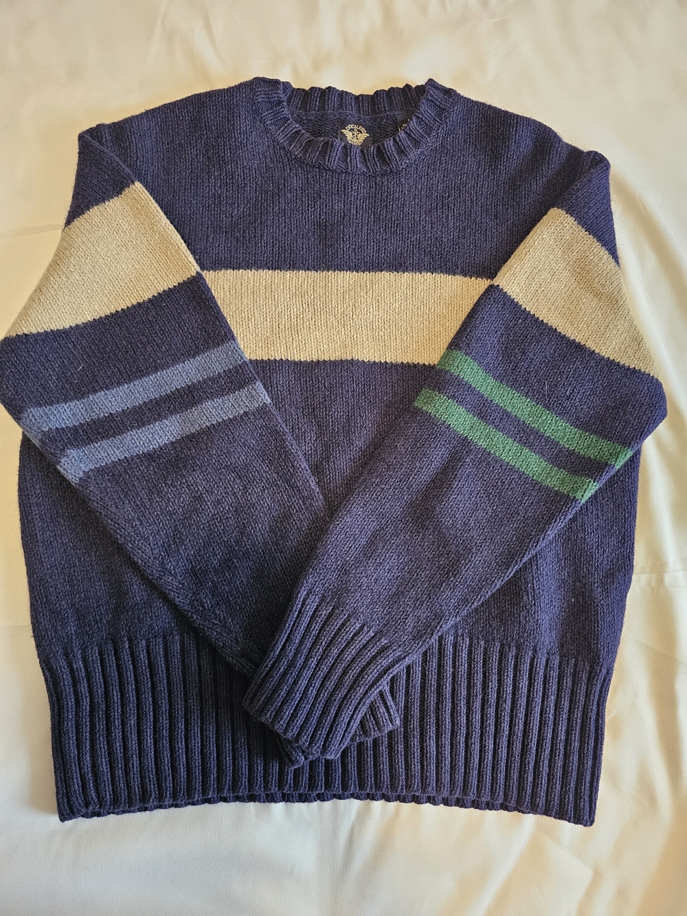 Dockers Navy Crewneck Sweater with Cream and Green Stripes
